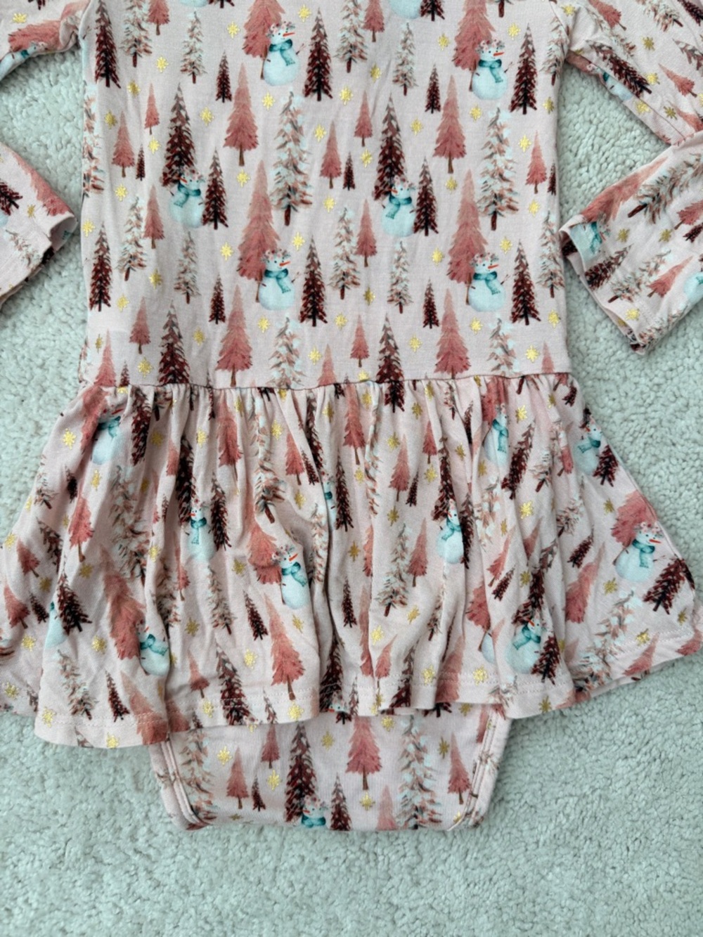 Posh Peanut Pink Christmas Tree Print & Gold Foil Long Sleeve Twirl Bodysuit - Picture 12 of 13